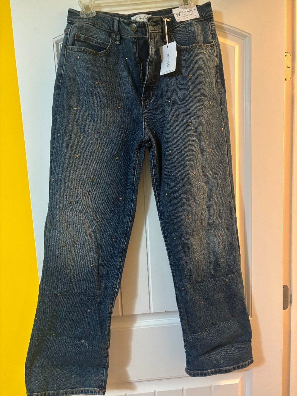 Jessica Simpson Studded Zinnia Wide Leg Boyfriend Denim Jeans Blue